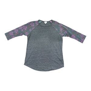 Women’s LulaRoe Gray Floral 3/4 Raglan Sleeve T-Shirt Size Large
